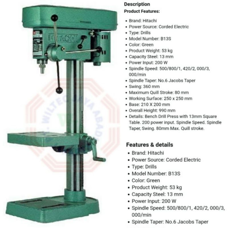 HITACHI Mesin Bor Duduk 13mm B13S