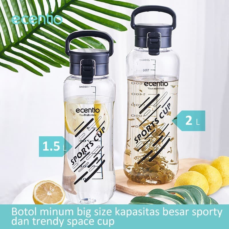 ecentio 1500/2000 ml Botol Minum Big Size Kapasitas Besar Sporty - 1500ML