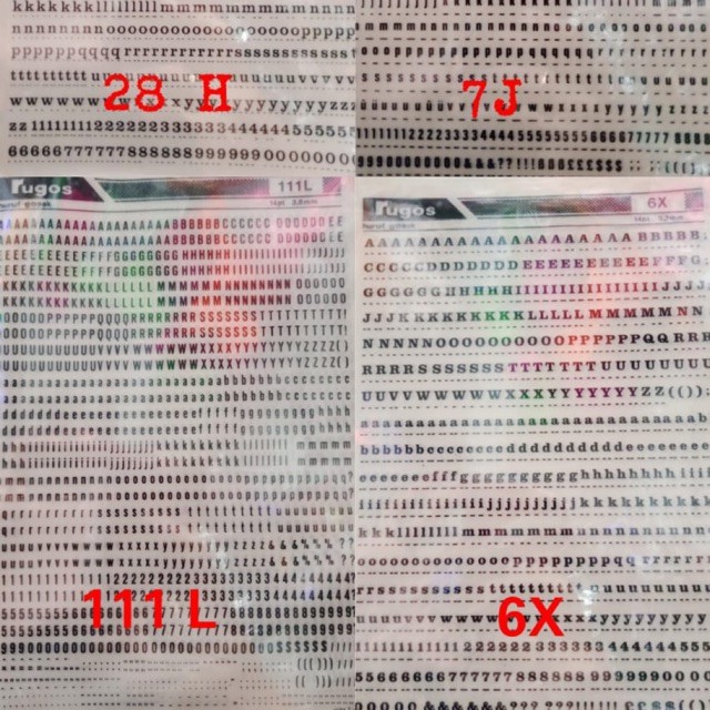 Rugos huruf edisi baru 2020 kode 111 L  / 6x / 7J / 28 H ukuran 3.8 mm