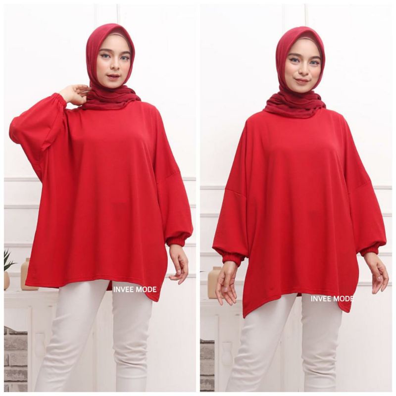 ATASAN BLOUSE WANITA BATWING JUMBO BIGSIZE OVERSIZE BABYTERRY SPANDEX - 1781-Maroon