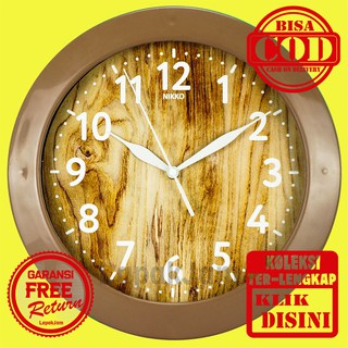 Jam Dinding Quartz Dekorasi Rumah Minimalis Unik Besar Nikko 707 Polos Urat Kayu Step Movement