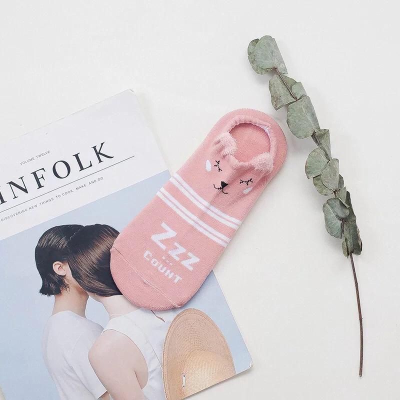 WS107  KAOS KAKI REMAJA SEMATA KAKI MOTIF KARAKTER ANIMAL ALA KOREA-PINK WOLF