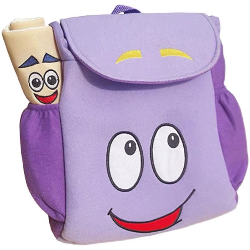 tas gendong lucu tas ransel bulu tas kartun 3d tas warna putih Sera Adventure Dora ransel Dora peta kartun utusan ransel kecil anak-anak lucu Dora dengan tas yang sama