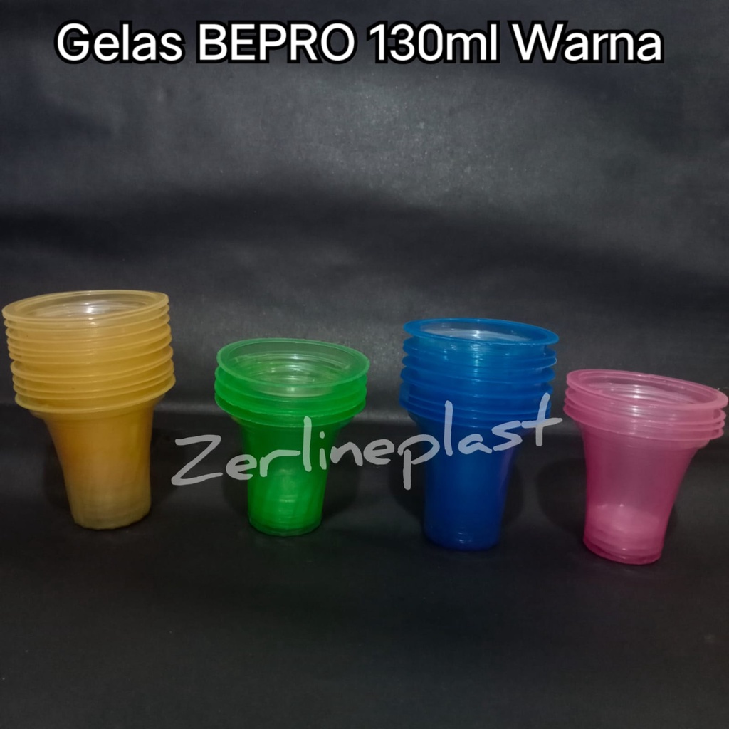 Gelas Plastik BEPRO 130ml WARNA @50pcs