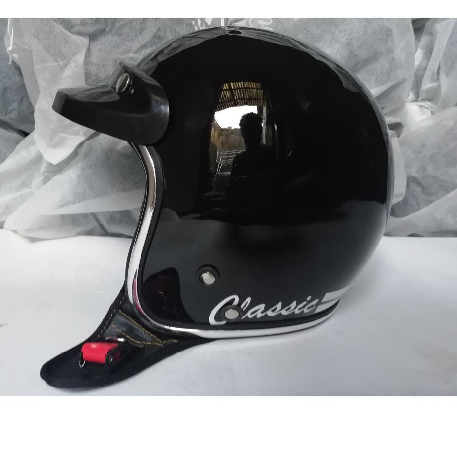 HELM BOGO CLASSIC LIST CHROME HITAM TANPA KACA