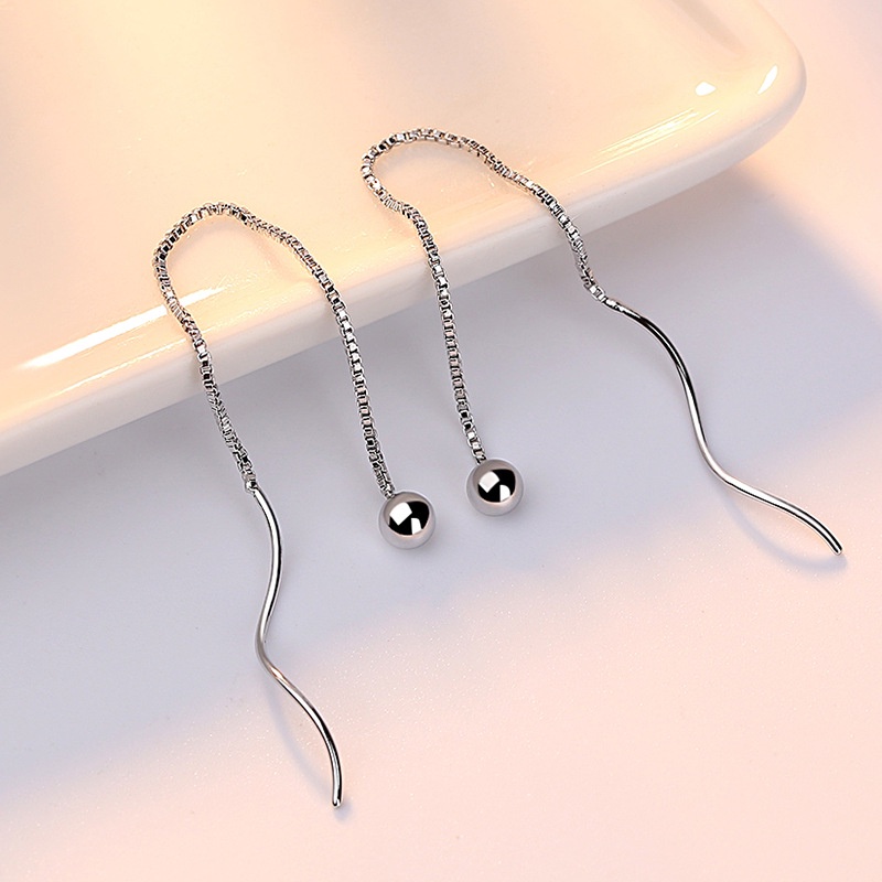 Anting Perak 925 Wanita Melengkung Tali Telinga Bergelombang Fashion Perhiasan