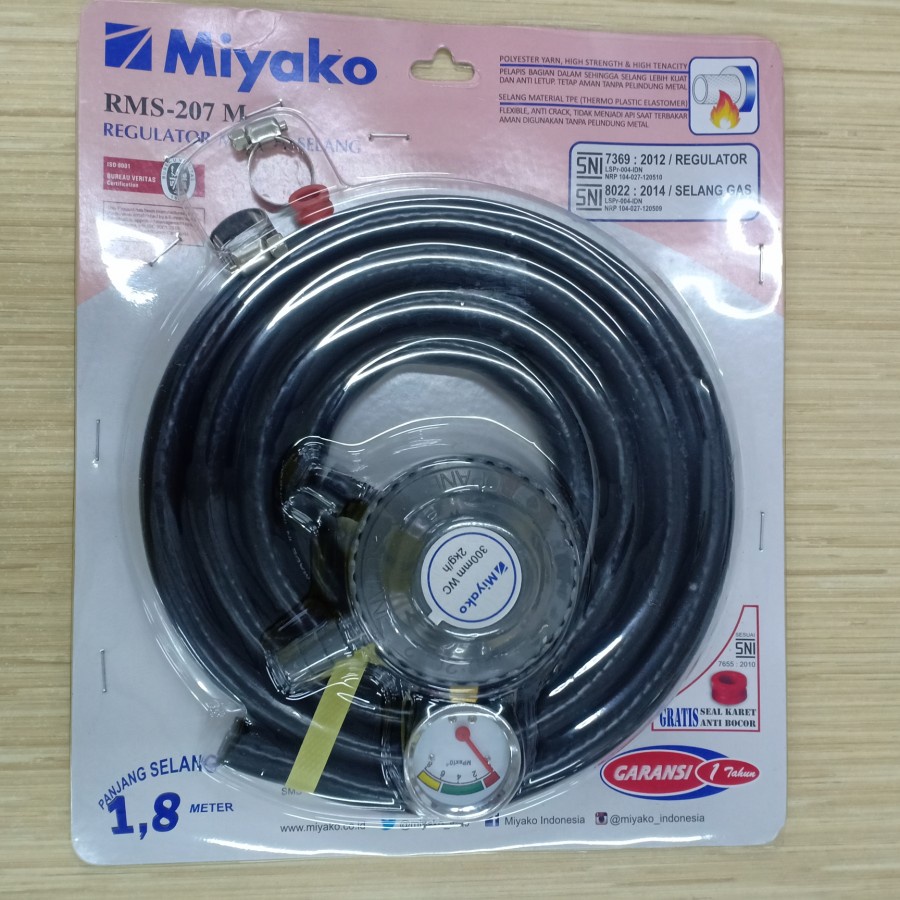 MIYAKO Regulator Gas Tekanan Rendah Meter + Selang 1.8 Meter RMS 207 M - Garansi Resmi 1 Tahun