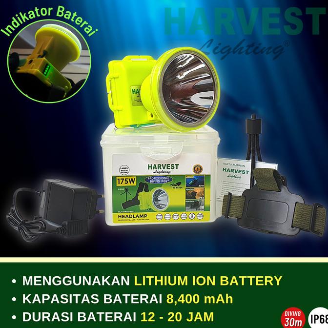 175W HEADLAMP PROFESSIONAL DIVING IP68 HARVEST LED SENTER KEPALA SELAM