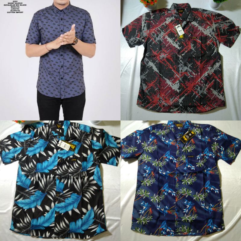 Kemeja Distro Surfing Hem Katun Motif Lengan Pendek Pantai Printing Hawaii Cowok Casual Kasual