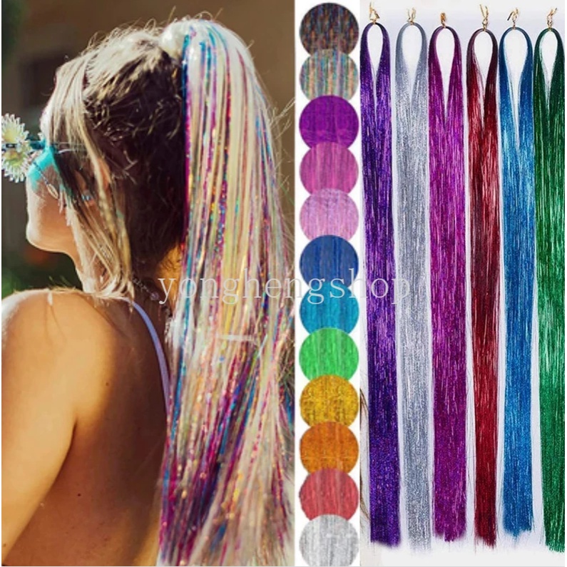 Hair Extensions Bahan Sintetis Ukuran 93m Aksen Glitter