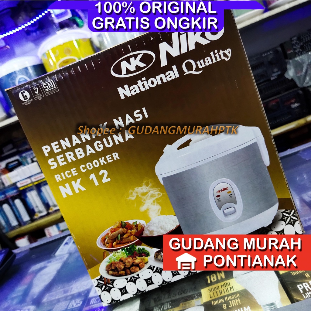 Magic Com niko Motif Silver Putih Polos /Rice Cooker niko NK 12 / penanak nasi 1,2 Liter serbaguna memasak sekaligus menghangatkan