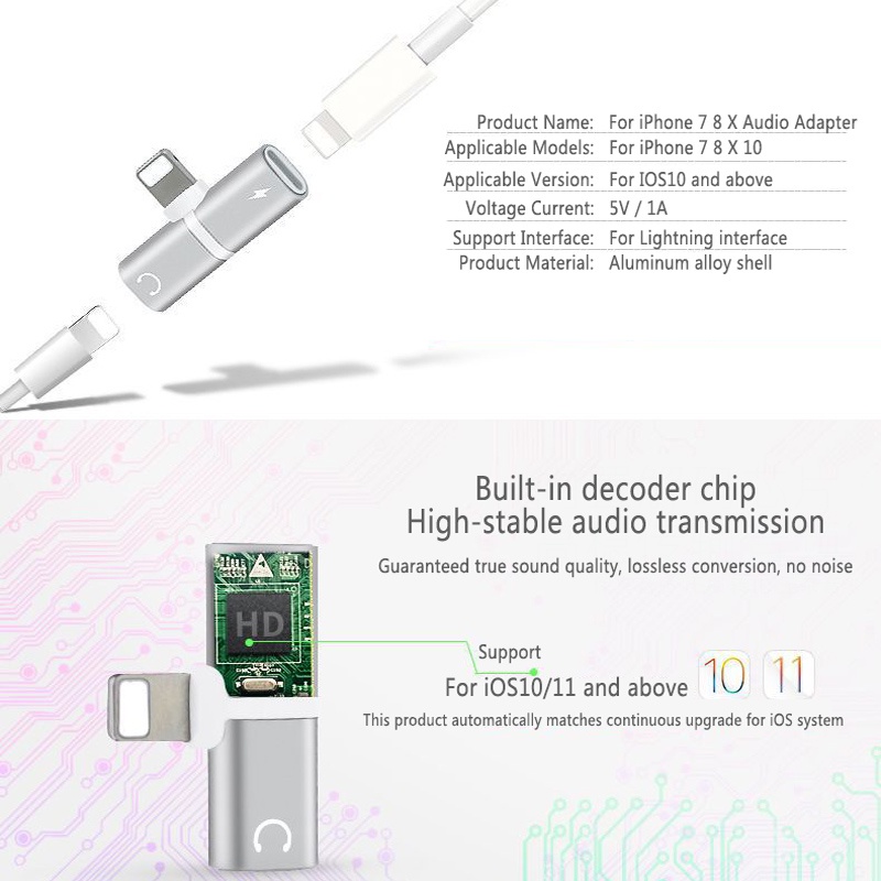 KINGMAS Audio Converter Lightning Audio Splitter for iPhone 7/8/X - JLD-7062