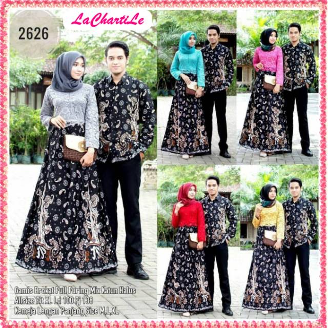 Couple Gamis Batik Cantik Mewah Murah | Couple Pesta Brokat Kombinasi Batik Katun Terbaru