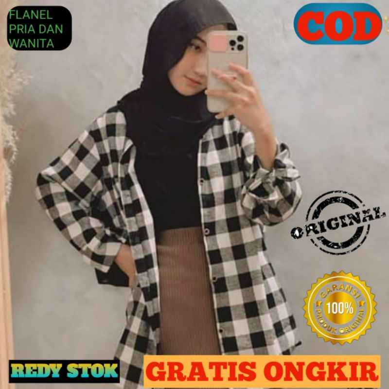 Kemeja Flanel Kotak Kotak hitam Putih terlaris saat ini Other nya wanita Ootd Kekinian / Kemeja flanel pria lengan panjang garis hitam putih