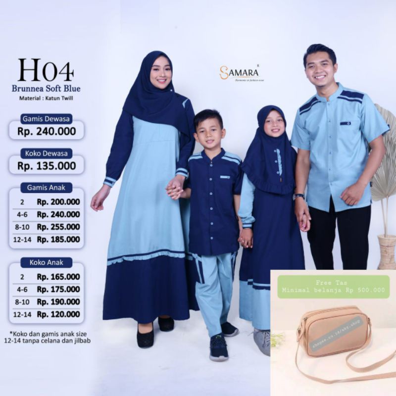 Samara H04 Brunnea Soft Blue Busana Muslim Sarimbit Keluarga baju Couple
