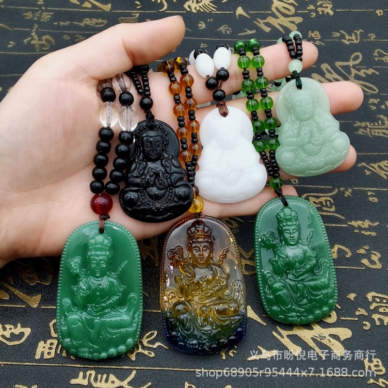 Kalung Buddha Guanyin Giok Imitasi Hadiah Acara Warung Meeting Maitreya Buddha Necklace