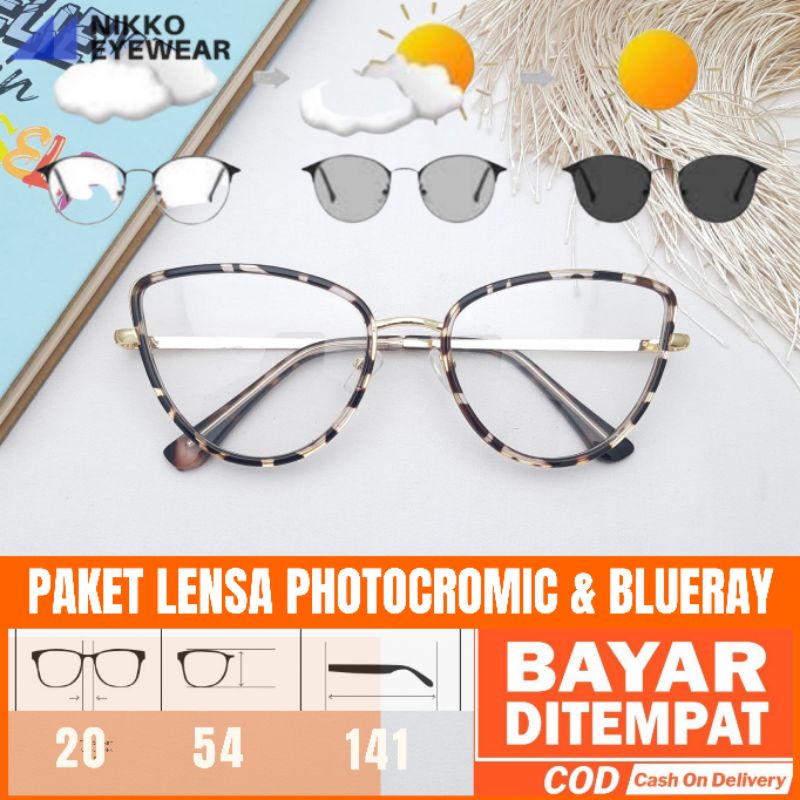 Paket Kacamata 98525 Lensa Photocromic Blueray Lensa Antiradiasi Minus 2 IN 1