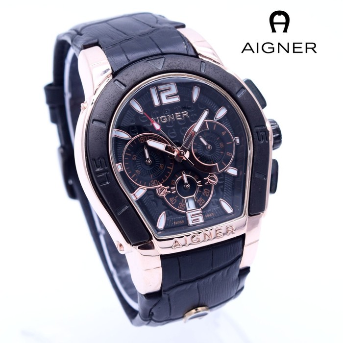 Jam Tangan Pria / Cowok Aigner Bari Leather Black Rose Black