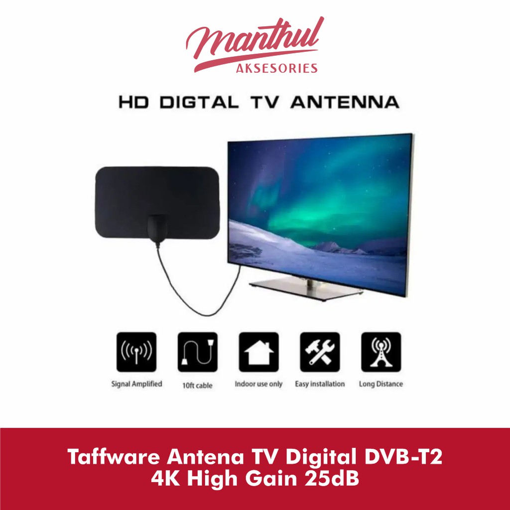 Taffware Antena TV Digital DVB-T2 4K High Gain 25dB