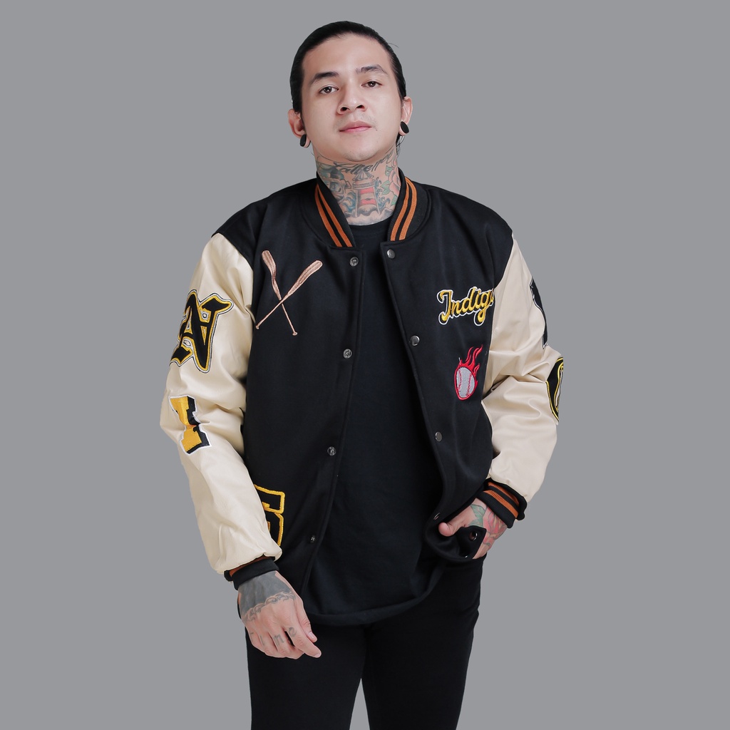 JAKET BASEBALL VARSITY FULL BORDIR BRANDED INDIGO