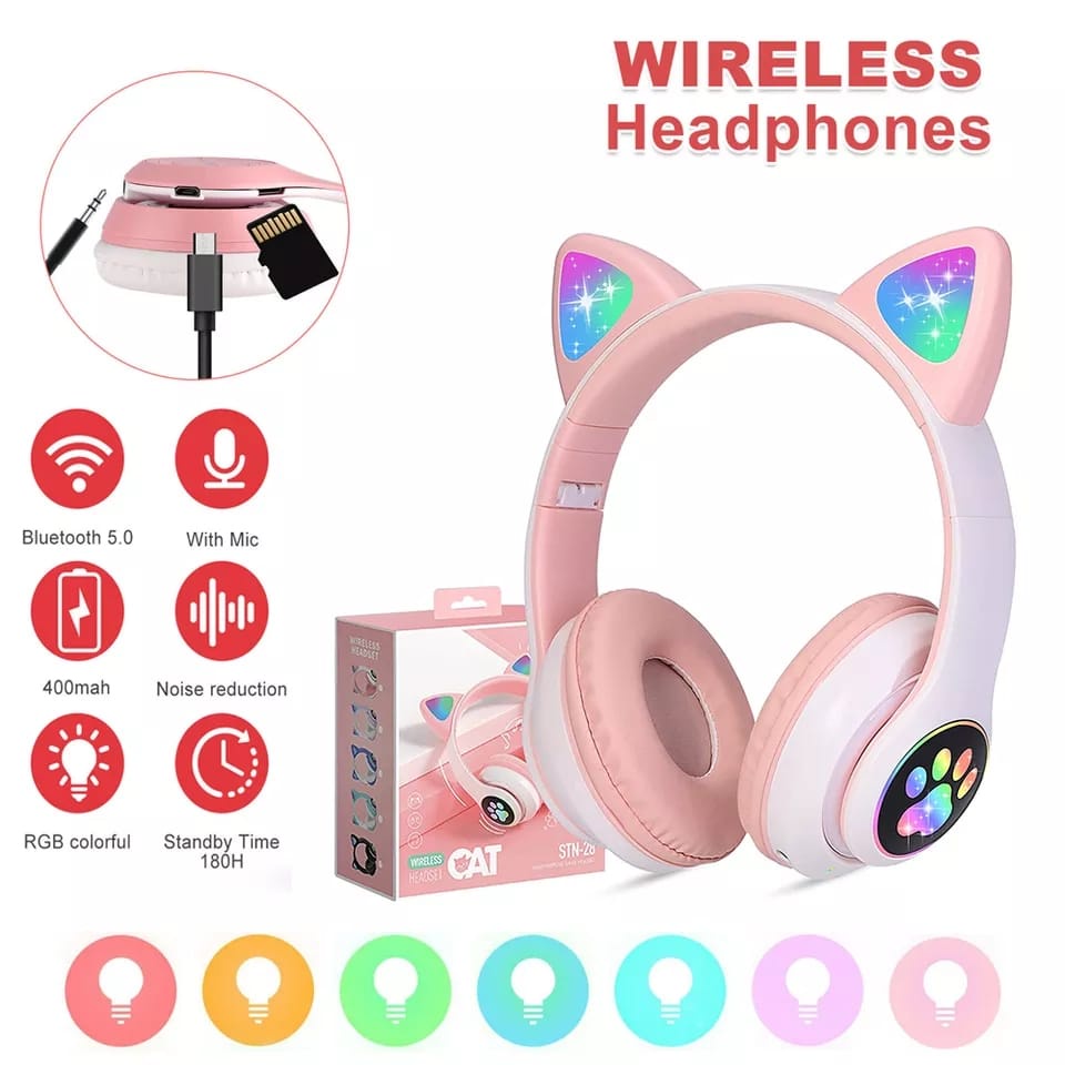 HEADSET / HANDSFREE STN-28 BLUETOOTH5.0 BENTUK TELINGA KUCING