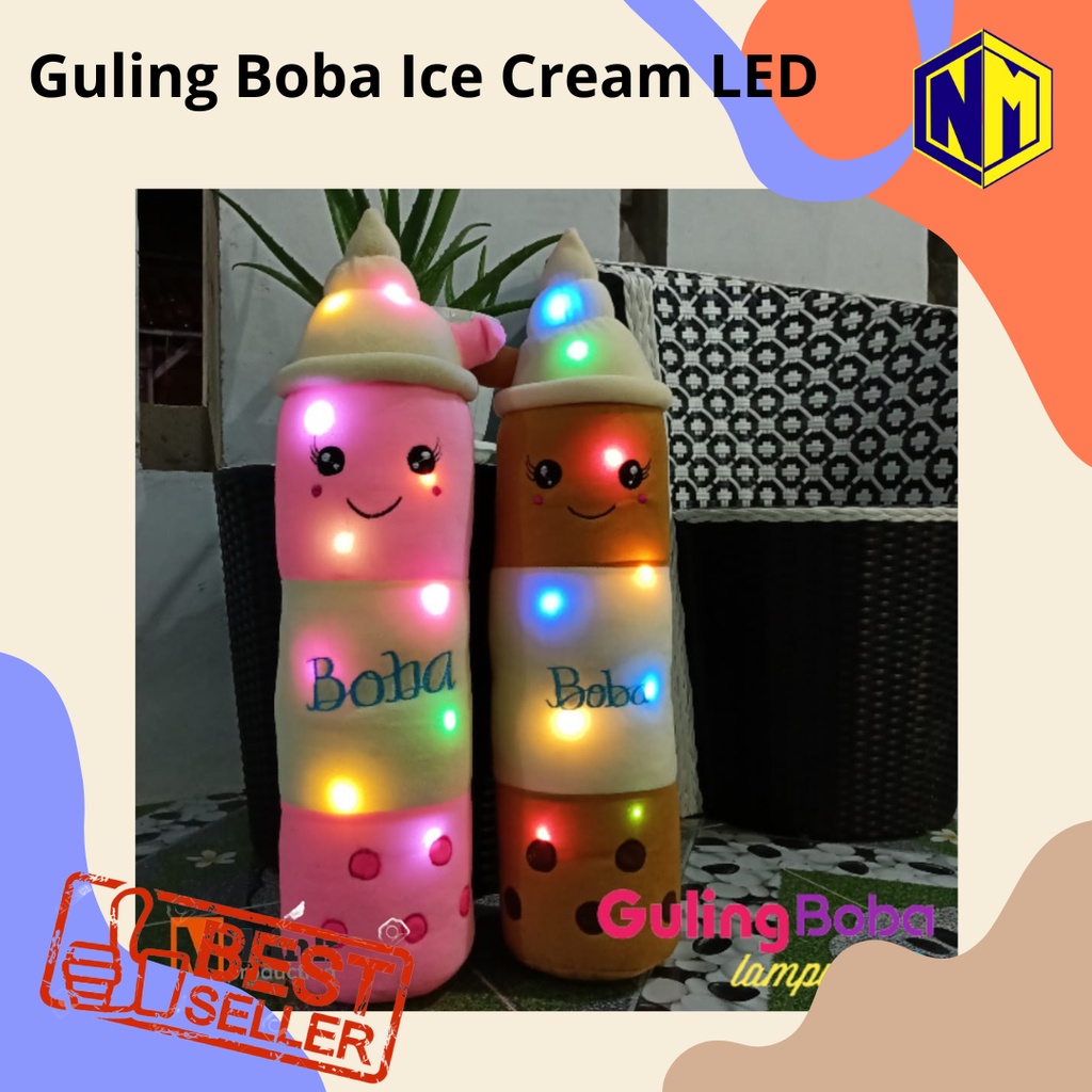 Boneka guling boba Milk tea model terbaru es krim dengan lampu LED original termurah berkualitas