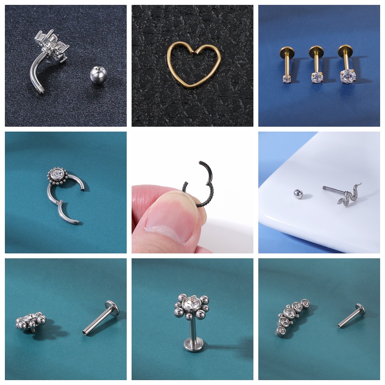 1 Set Anting Stud Kristal Bahan Stainless Steel Untuk Tindik Tulang Rawan