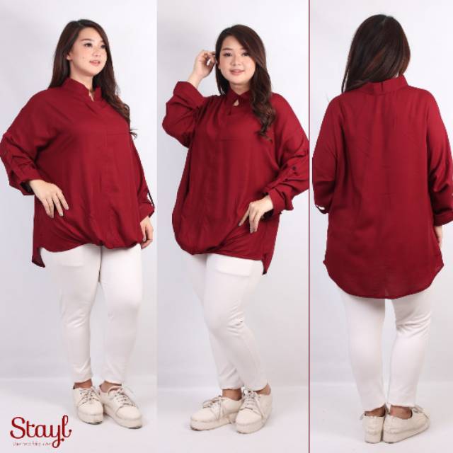 STAYL Big Size V Neck Blouse | LD 134 XXXL | Jumbo Size Blus | Blouse Atasan Ootd | Blouse Rayon | Blouse Big Size | Kemeja Big Size Blus Jennie