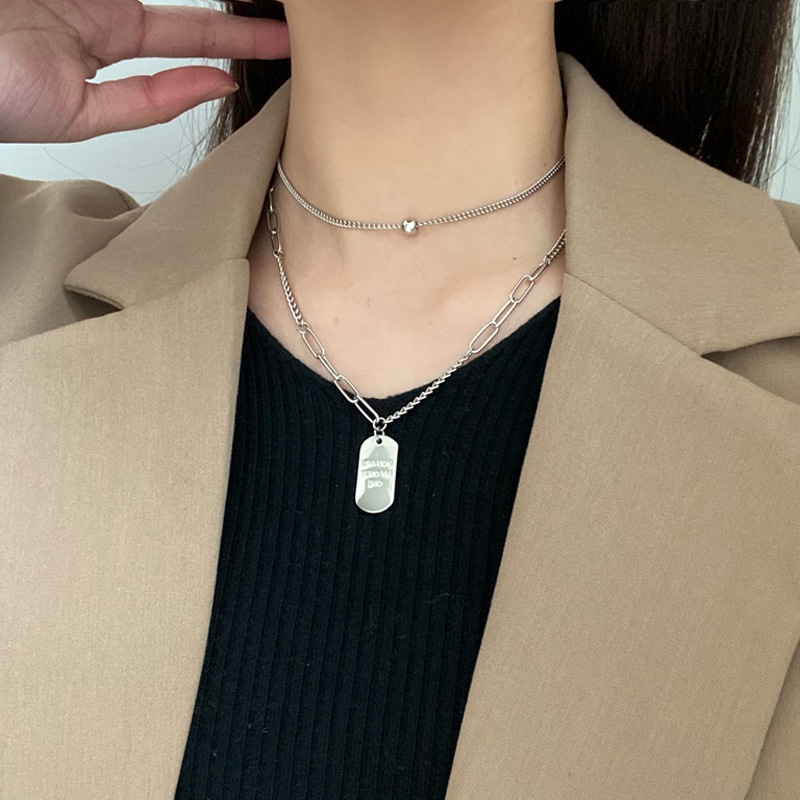 Double-layer square kartu surat kalung rasa desain trendi unik kalung gaya dingin niche in kalung un