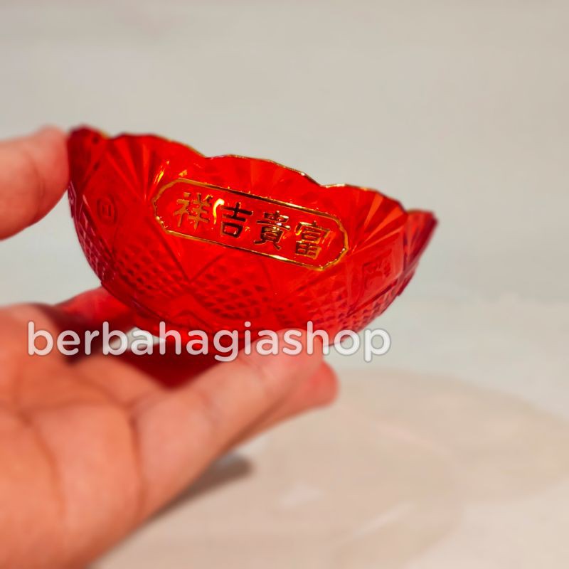 Mangkok Merah Sembahyang Bahan Kristal Impor 1 PCS