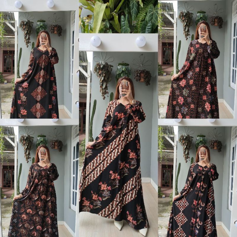 Baju Gamis Batik Modern Kombinasi Polos Ori Pekalongan Lengan Panjang Terbaru Premium