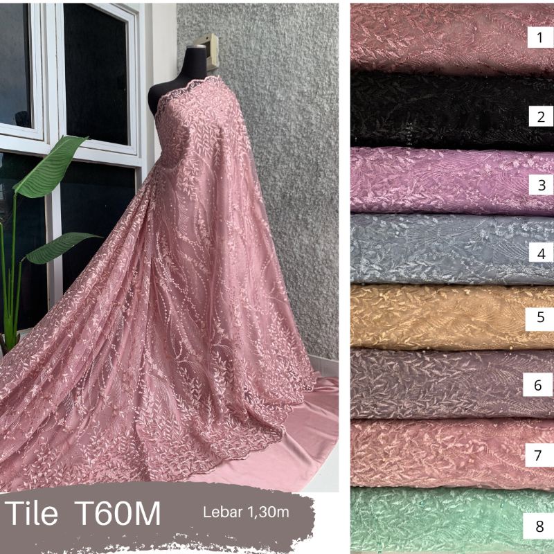 (NEW ARRIVAL) KAIN TILE BORDIR / TILE AKAR MUTIARA GLITER MEWAH