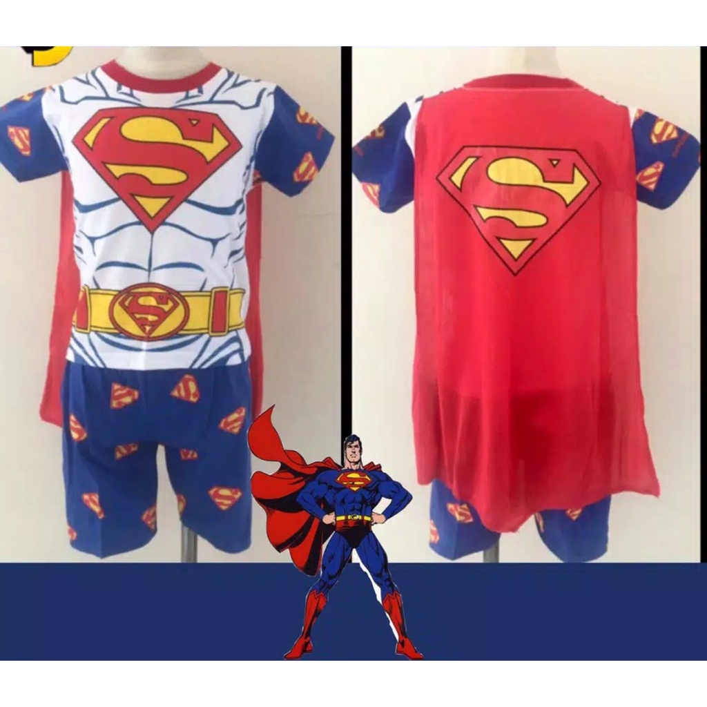 Baju Anak Sayap Superman Murah Setelan Celana Pendek Karakter Superhero Laki-Laki