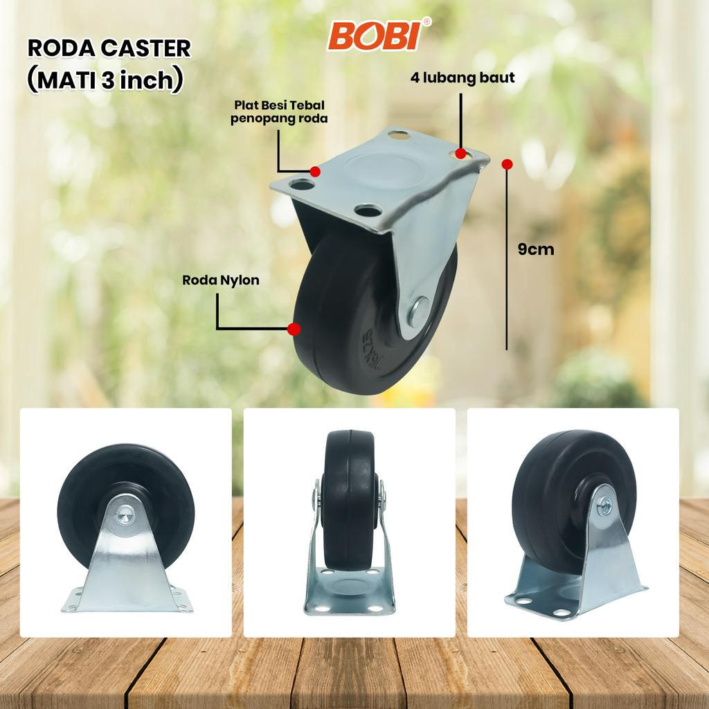 Roda Caster PVC NYLON / Roda Etalase Lemari 3 inch / Roda Serbaguna BOBI - Warna Random