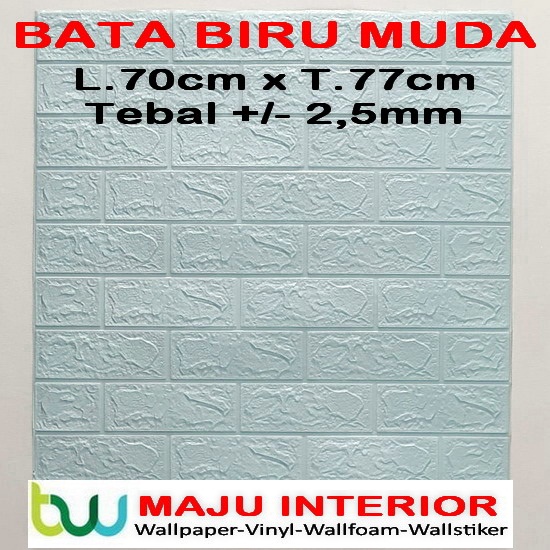 Wallpaper 3D Bata 70x77 cm Walpaper Dinding 3D Brick Foam Motif Anak Doraemon Hello Kitty Stiker-Bata Biru Muda 2,5mm