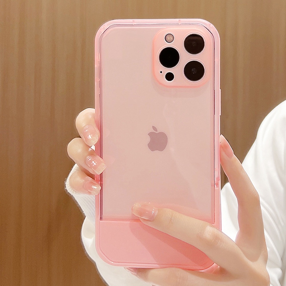 Soft Case Transparan Warna Macaron Dengan Bracket Holder Untuk Iphone 7 8 PLUS XR XS 11 12 13 PRO MAX SE 2020