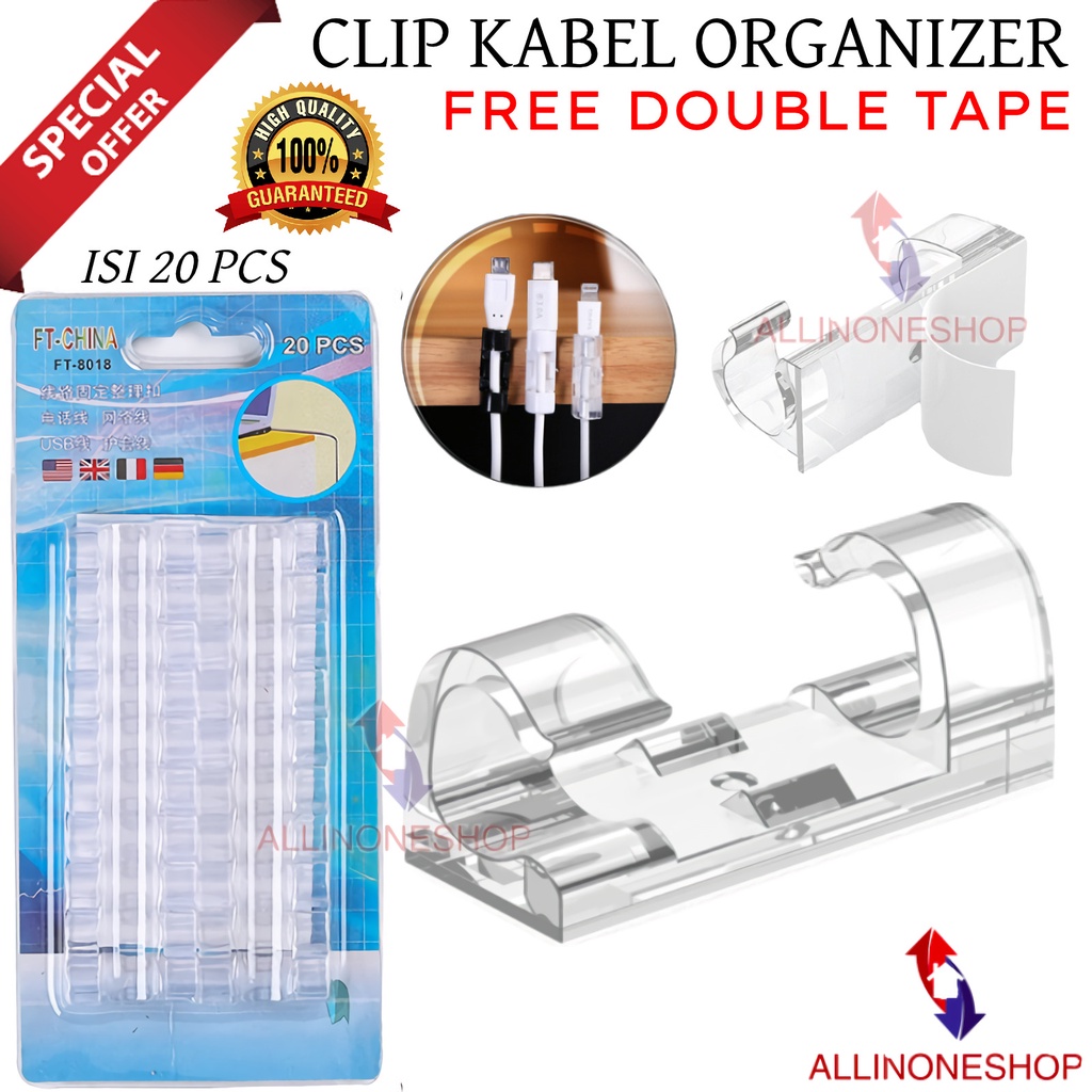 KLIP CLIP KABEL ORGANIZER ISI 20 PCS PER PACK / PENJEPIT KABEL KLIP + LEM / KLIP KABEL ORGANIZER LEM / KLEMAN KABEL TEMPEL