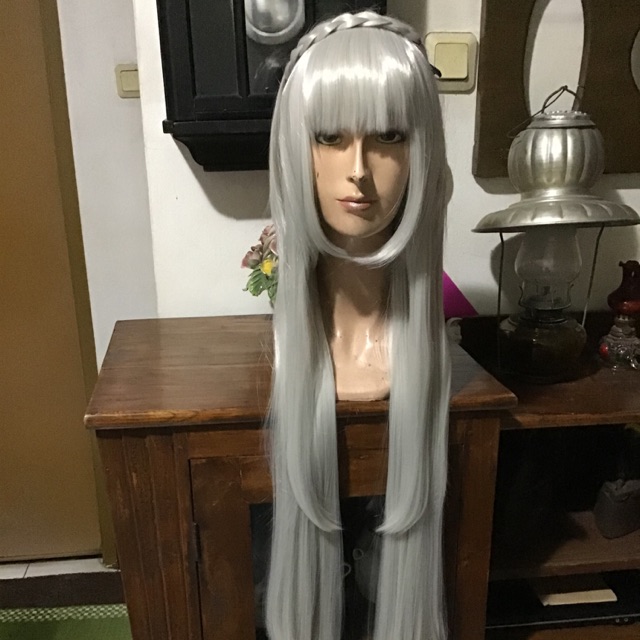 Wig emilia re zero cosplay silver white 100cm