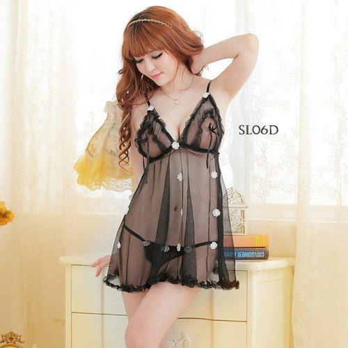 [READY STOCK] LINGERIE SEXY BAJU TRANSPARAN NIGHT GOWN HITAM SL06D