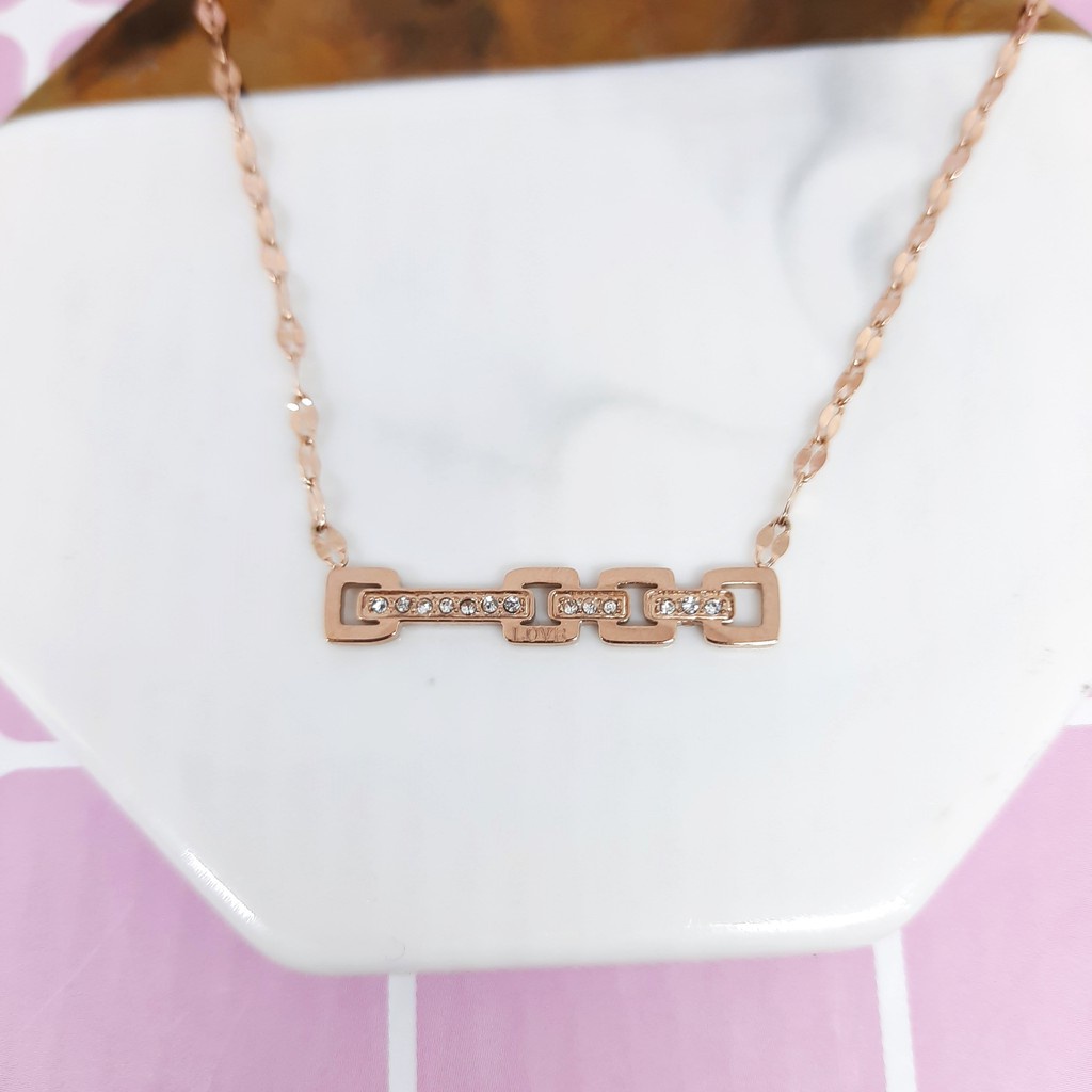 Kalung Titanium Fashion Korea Kdrama Kpop Import Clover Bola Rose Gold Silver - BN422