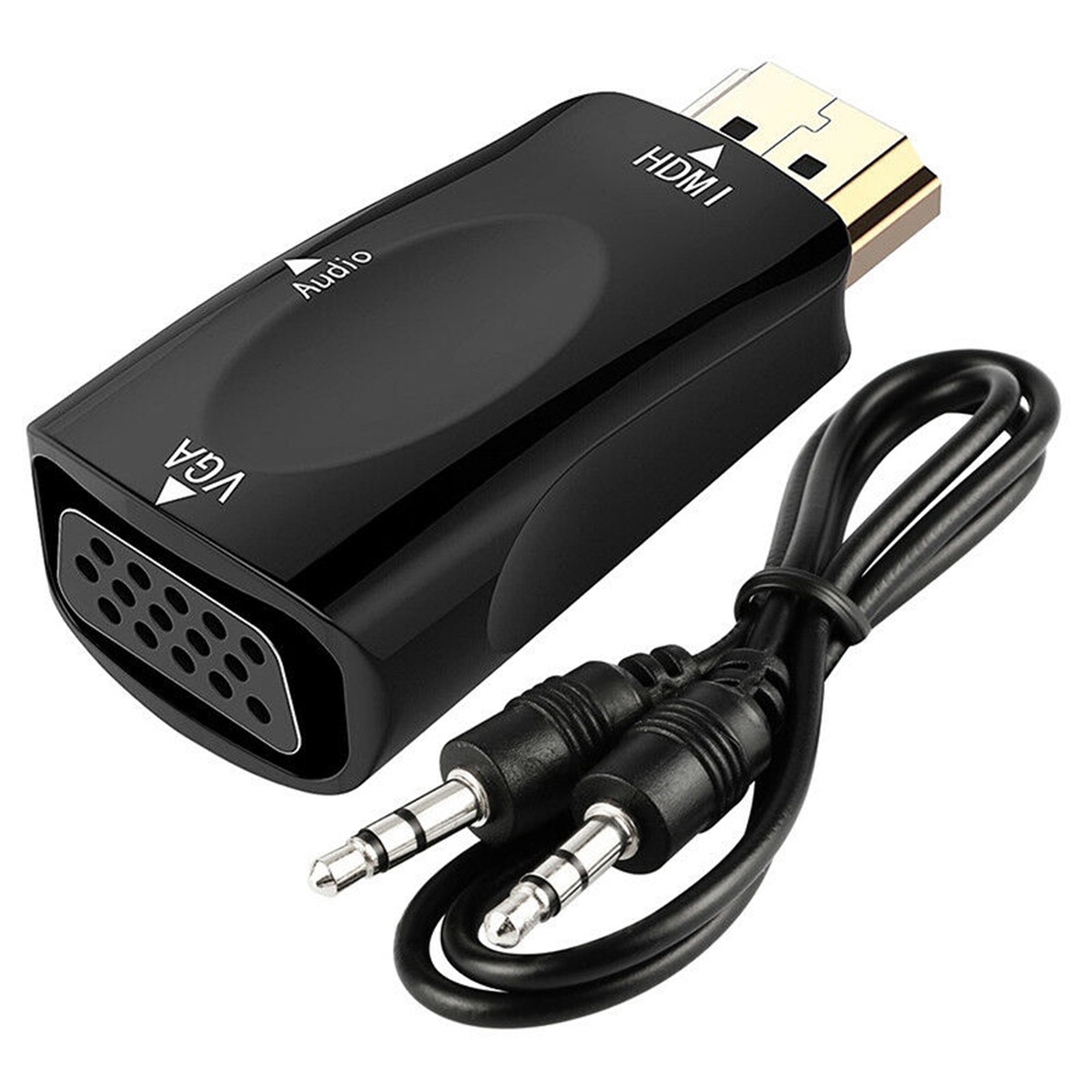 Rebuy Adapter Converter Hdmi Male Ke Vga Female Fhd 1080p Dengan Kabel Audio 3.5mm Untuk Pc / Laptop / Tv