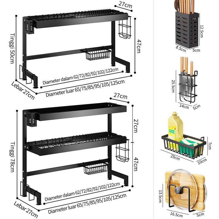 Rak Cuci Piring Wastafel Rak Dapur Anti Karat Stainless Steel Rak Piring Dengan Aksesoris