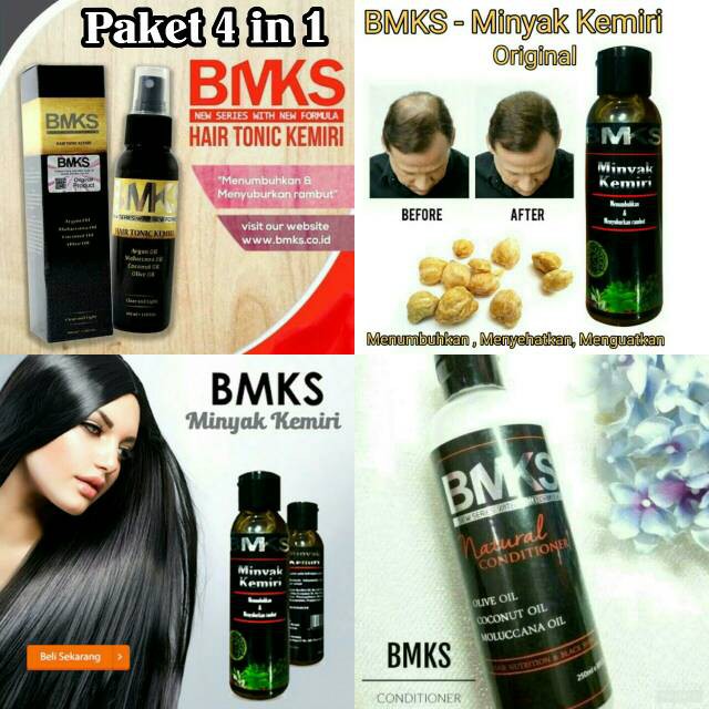 [COD] 4in1 Paket Penumbuh Rambut Shampo+Kondisioner+Minyak+Tonic Ampuh dalam 2 Minggu | BMKS Kemiri