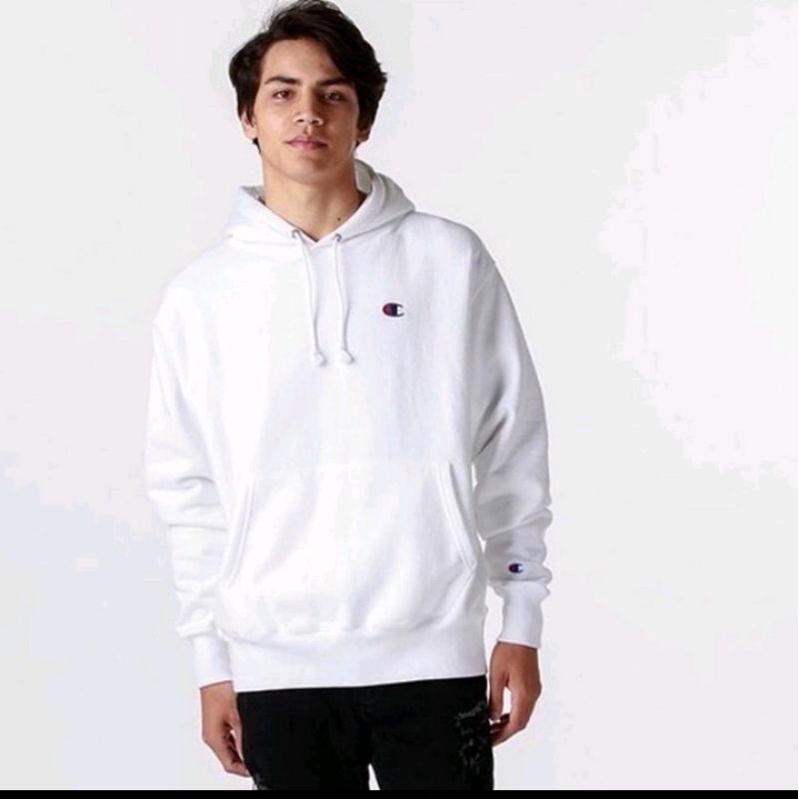 hoodie champion basic reverse weave putih original (euro market)