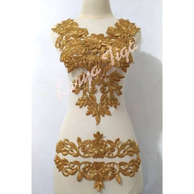 Renda Bordir Motif Borju Set Emas / Gold