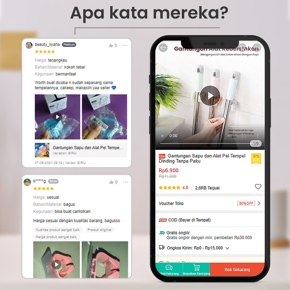 Gantungan Sapu dan Alat Pel Tempel Dinding Tanpa Paku