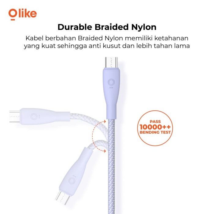 KABEL DATA Olike D201 Fast Charge 12 Watt Durable Braided Nylon Tube - D201M-MicroUSB