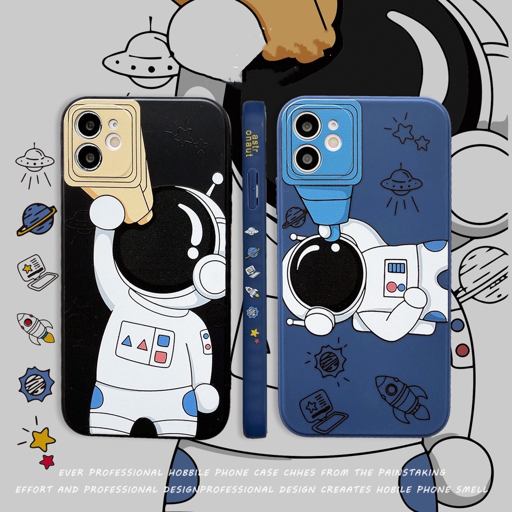 Kartun Astronot Sisi Lurus Casing Ponsel untuk iPhone 12 Pro Max 6 6S 7 7 Plus iPhone X XR XS Max Soft Case Fashion Kreatif Tiga Dimensi Casing Pelindung untuk iPhone 11 Pro Max