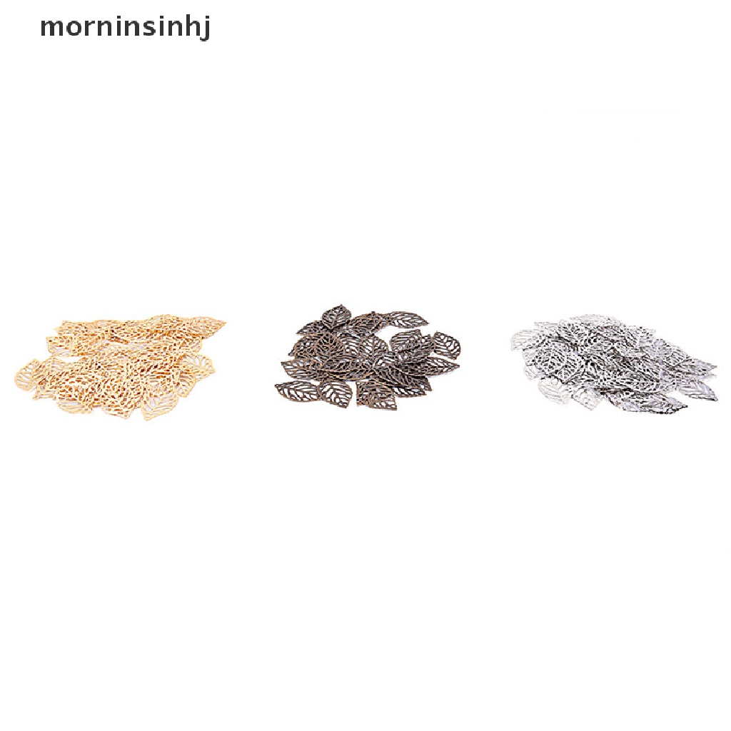 50pcs Liontin Daun Mornin Hollow Bahan Metal Untuk Membuat Perhiasan Diy