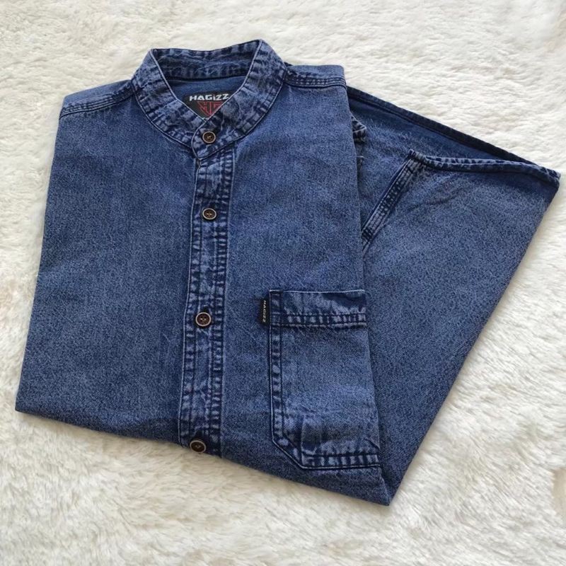 Kemeja denim pria  levis jeans hitam biru abu cowok lengan pendek murah berkualitas